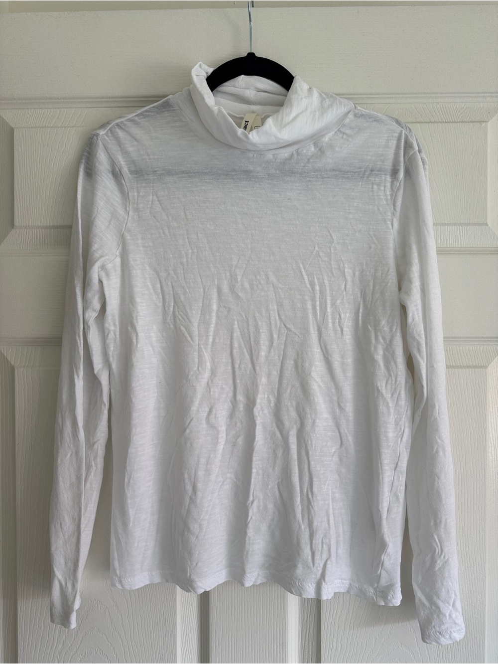 PACT Organic Cotton White Slub Turtleneck Long Sleeve Top - Size L